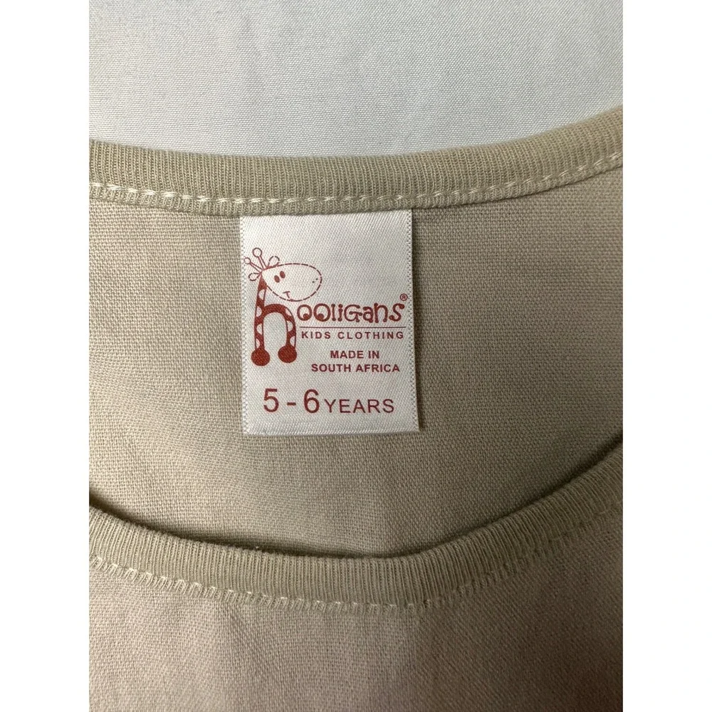 Hooligans Kids Dress 5-6 Years Beige Blue Africa Embroidered Cotton‎